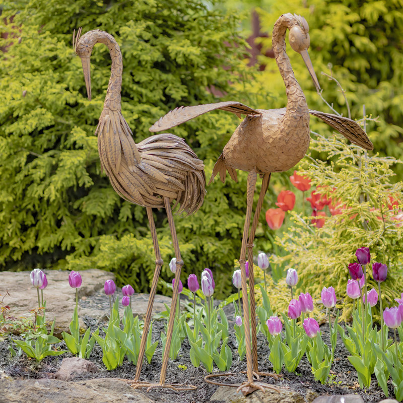 Frimunt Large Dancing Heron Metal Garden Statue Set