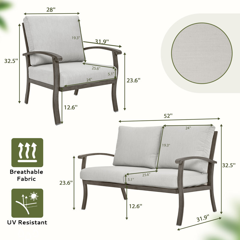 7-Piece Aluminum Patio Conversation Set With Coffee Table, End Table, Ottomans And Light Gray Cushions
