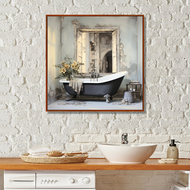 Bath, monochrome de Tranquillity III - Laundry, impression sur toile encadrée, Cadre flottant brun, 16" H x 16" W