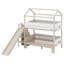 Lit superposé avec glissière et escalier de rangement, cadre de lit en bois, conception de maison avec garde-corps et tablettes-69147335