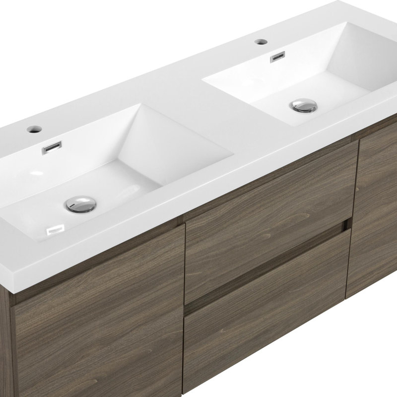 Meuble-lavabo de salle de bain avec tiroirs rembourrés, Gris