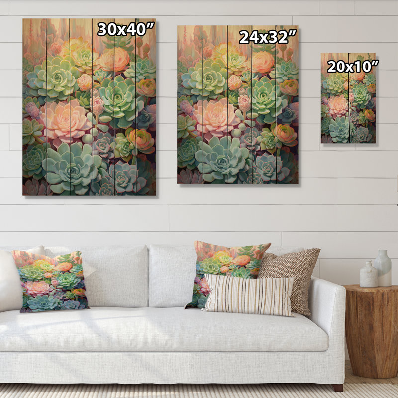 «Green Succulents Succulent Dreams» sur impression sur bois, H 32 po x l 24 po x P 0,78 po