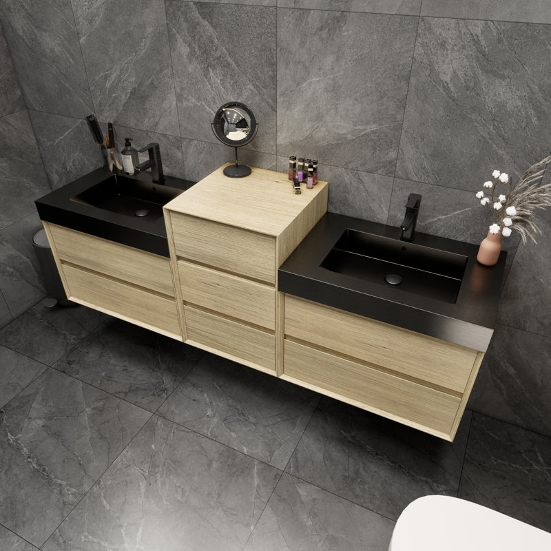 Ensemble de meuble-lavabo double mural 79 po Golitz, Teck