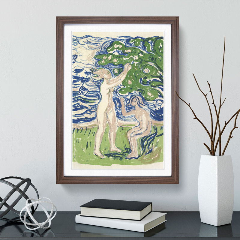 Girls Picking Apples by Edvard Munch - Picture Frame Painting, 48cm H x 36cm W x 2cm D, Walnut Framed