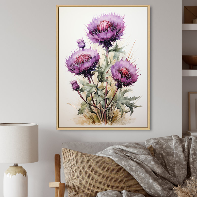 Enduro mauve élégance de fleur de chardon, H 20 po x l 12 po x P 1 po, Cadre naturel flottant