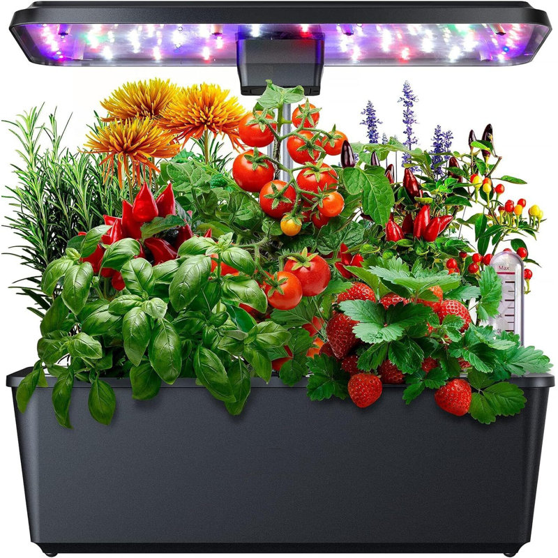 Système de culture hydroponique - 12 gousses, lumière de croissance 5 couleurs à 100 DEL 36 W, minuterie automatique, jardin intérieur avec pinces, jusqu'à 23 po