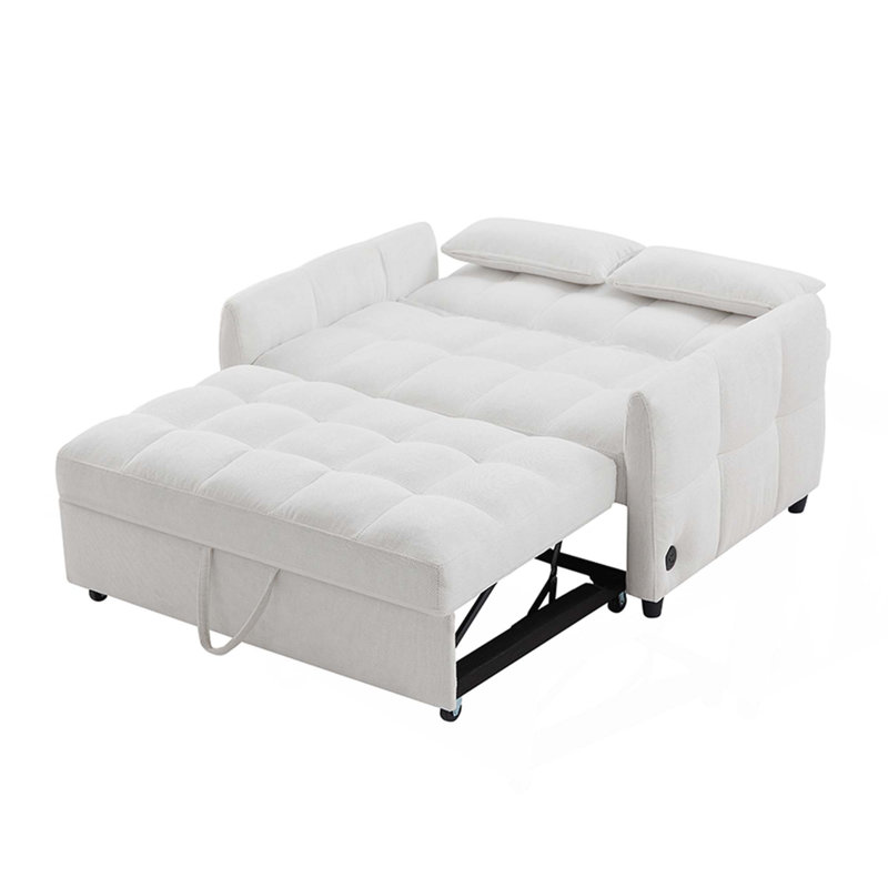 52.8" Loveseat Sofa Pull-out Sofa Bed Tufted Sleeper Sofa with an Adjustable Backrest, Three USB Ports and Two Lumbar Pillows for Living Room