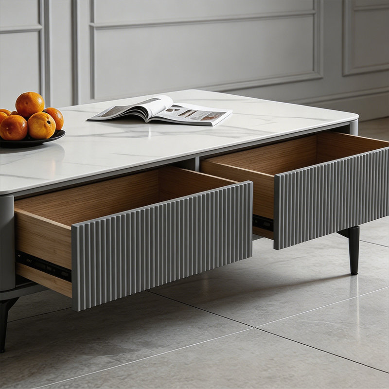 Table basse rectangulaire en pierre frittée, Picture color / Black, 15.75" H x 47.24" W x 23.62" D