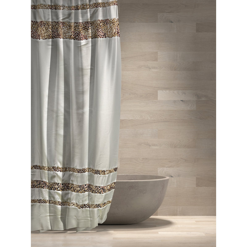 Rideau de douche Spa en tissu doux blanc avec bandes multicolores, H 78 po x l 54 po, Brun