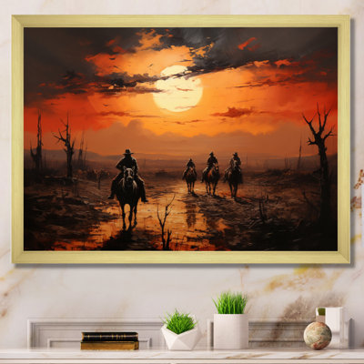 Western Sunset Riders Pointillism Art I - décoration murale occidentale