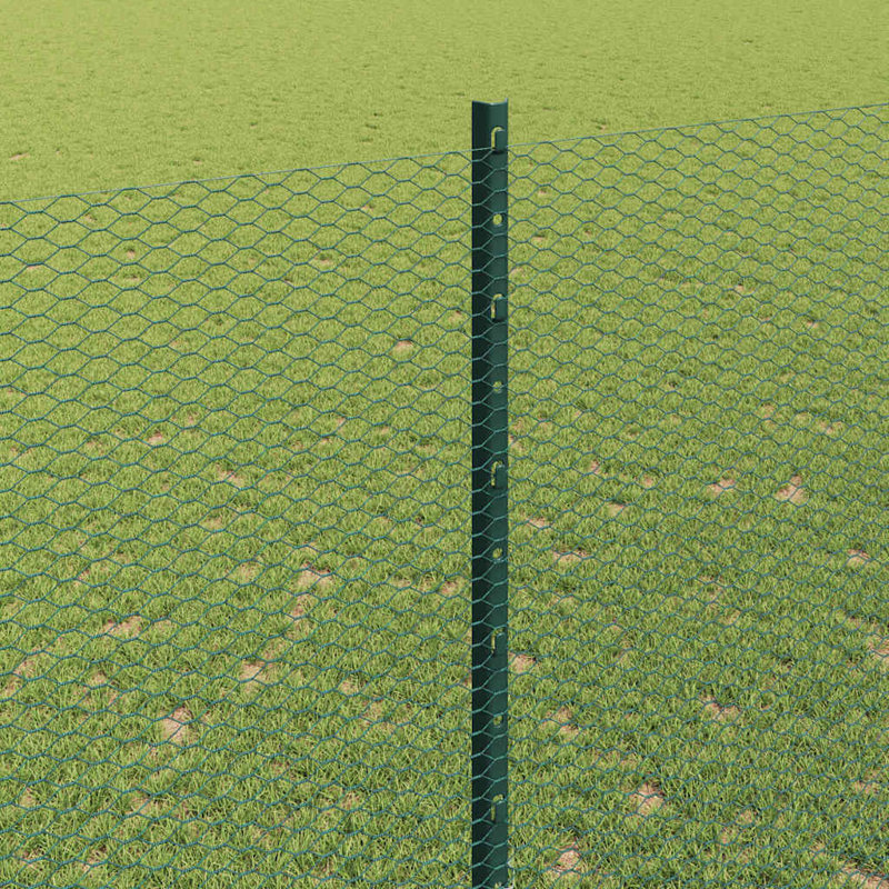 Vidaxl Fence With Posts Steel, 160cm H x 2500cm W x 2.7cm D, Green