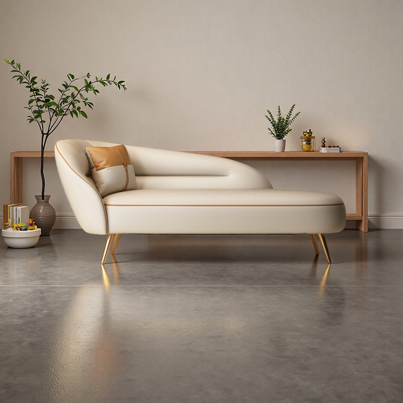 Chaise longue en similicuir Modern Simplicity, Left Hand Facing, Beige