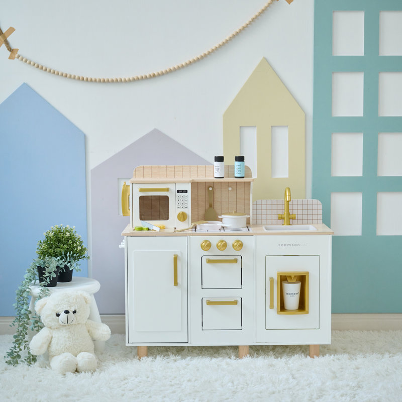 Cuisine de jeu en bois avec distributeur de glaçons et évier Teamson Kids Little Chef Hampton, Blanc