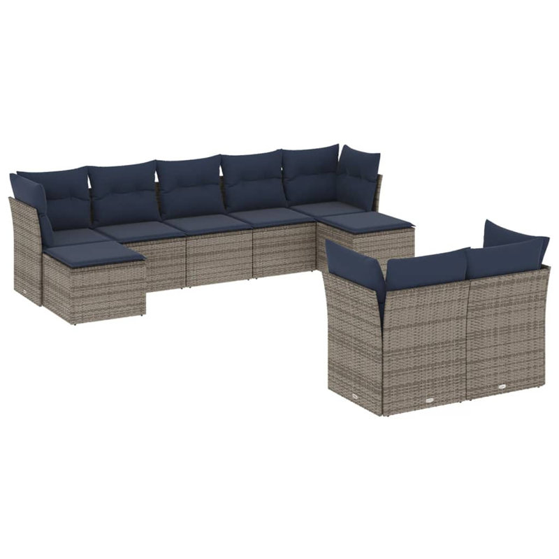 Latitude Run® 9 Piece Patio Sofa Set With Cushions Black Poly Rattan, Gray, Navy Blue