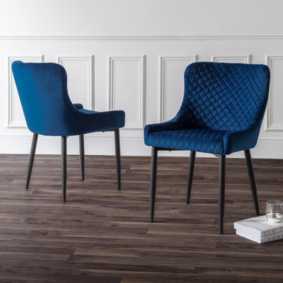 Wynnfield 49cm H Velvet Upholstered Metal Wing Back Side Chair in Grey