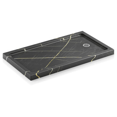 48 in. x 32 in. Shower Base in Matte Black with Marble Pattern, Anti-Slip Acrylic Shower Pan with Detachable Flanges and Reversible Drain, cUPC Certified