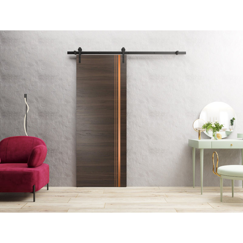 Porte de grange en bois manufacturé 1010, 18 po x 80 po, Chocolat cendré / noir
