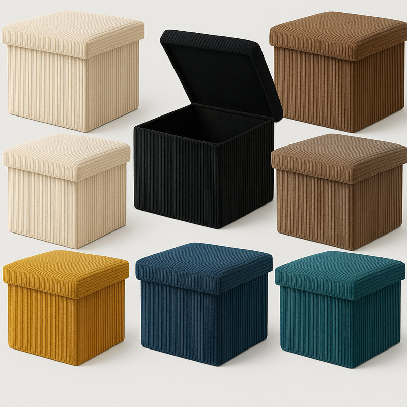 50cm Wide Tufted Footstool Ottoman, Black