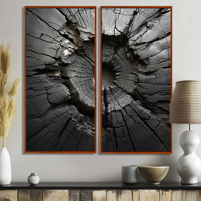«Spiritual Grey Geode Stone Minimalisme II» - art mural noir, H 20 po x l 24 po, Impression encadrée flottante, Brun
