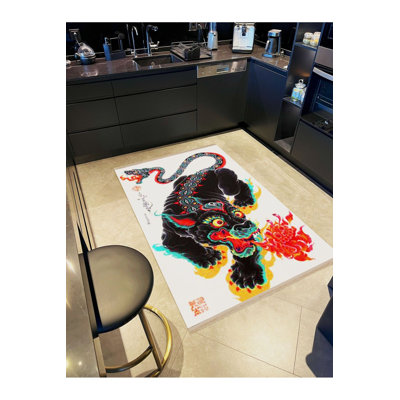 Tapis décoratif tissé à la machine à motif tigre noir lavable à la machine