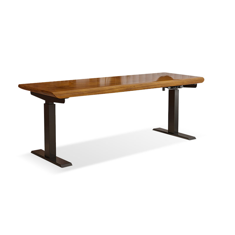 Brown + Black Rectangular Hight adjustable Solid Wood + Steel desk, 47.24" H x 62.99" W x 23.62" D