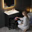 Meuble-lavabo autoportant noir 24 po - Lavabo en céramique avec tiroir rabattable, tablette réglable et rangement fermé-1840400423