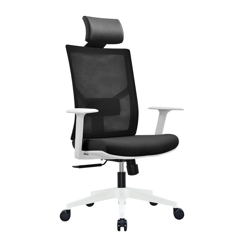 Chaise de bureau ergonomique Marlowe, Noir, Blanc, Repose-tête