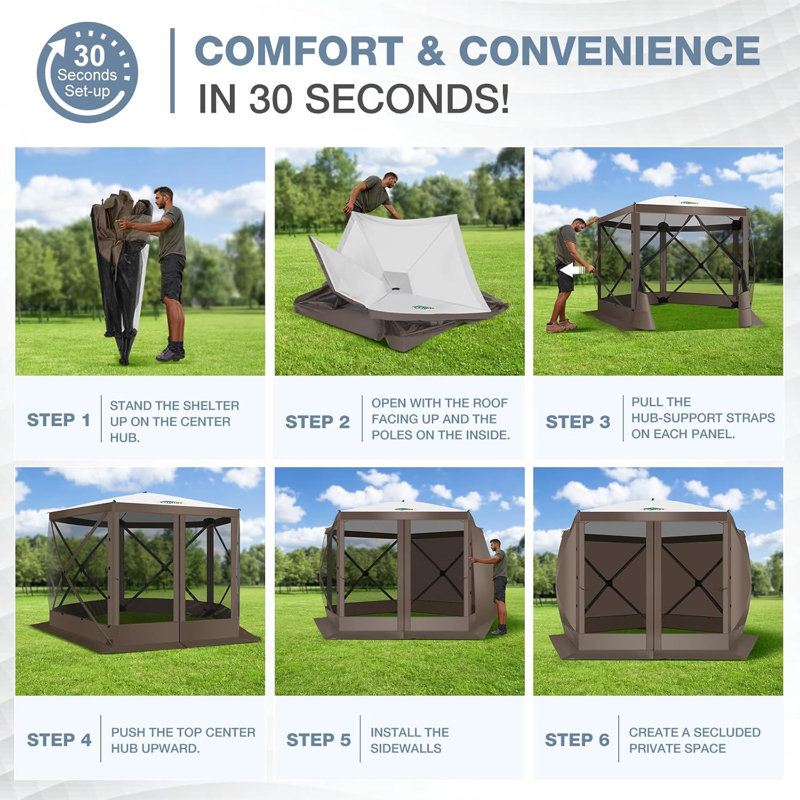Pop Up Gazebo Screen Tent Screen House for Camping, 10x10 Screen Room with Mosquito Netting, Brown