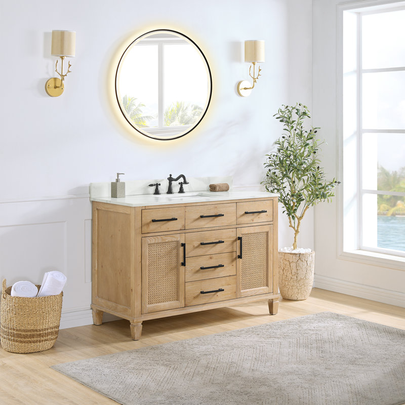 Meuble-lavabo simple autoportant Armanno 48 po avec comptoir en quartz et miroir