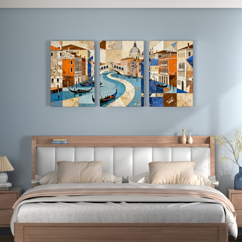 Tableau sur toile représentant une scène des canaux de Venise (lot de 3), H 30 po x l 60 po