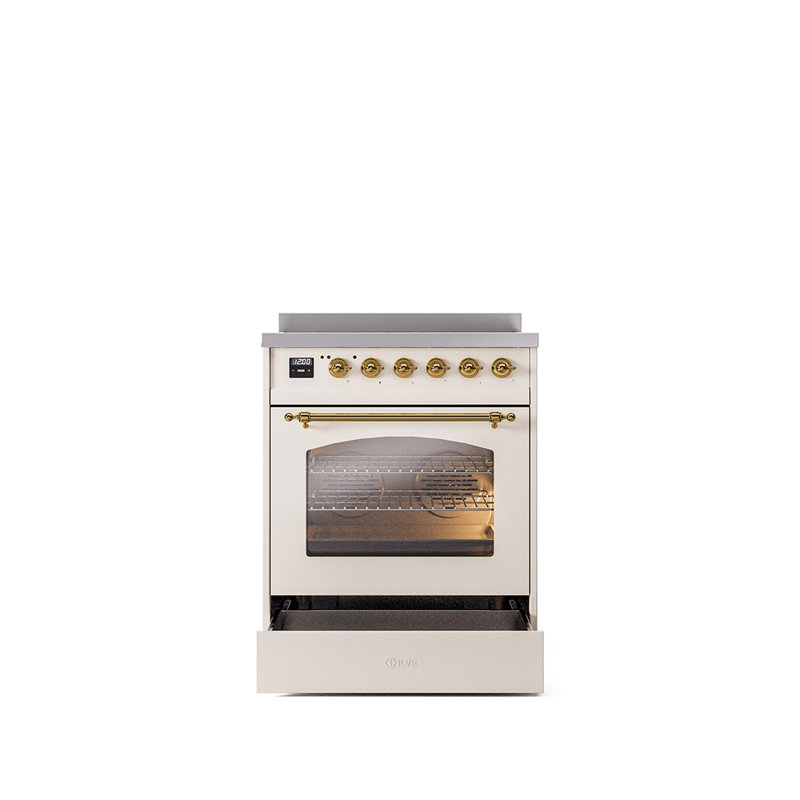 Cuisinière à induction 30 pouces avec 4 plaques à induction ILVE Nostalgie II Series, Blanc antique / laiton