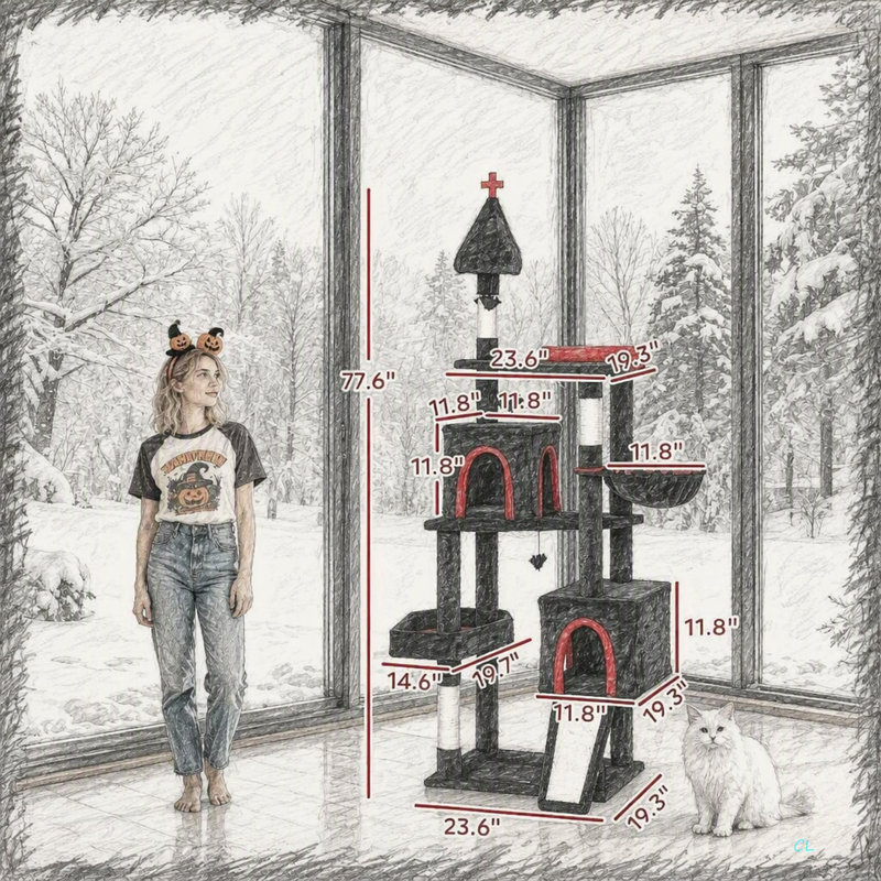 78"Cat Tree Cat Tower With Coffin Bed