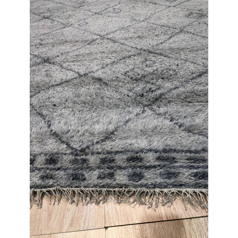 Tapis contemporain gris à motif géométrique en laine noué à la main gris, 8 pi x 10 pi