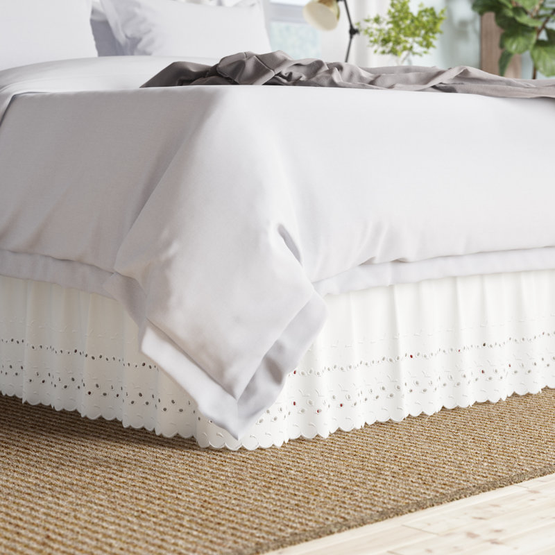Ivory Ruffled Eyelet Cotton Polyester Queen Bed Skirt