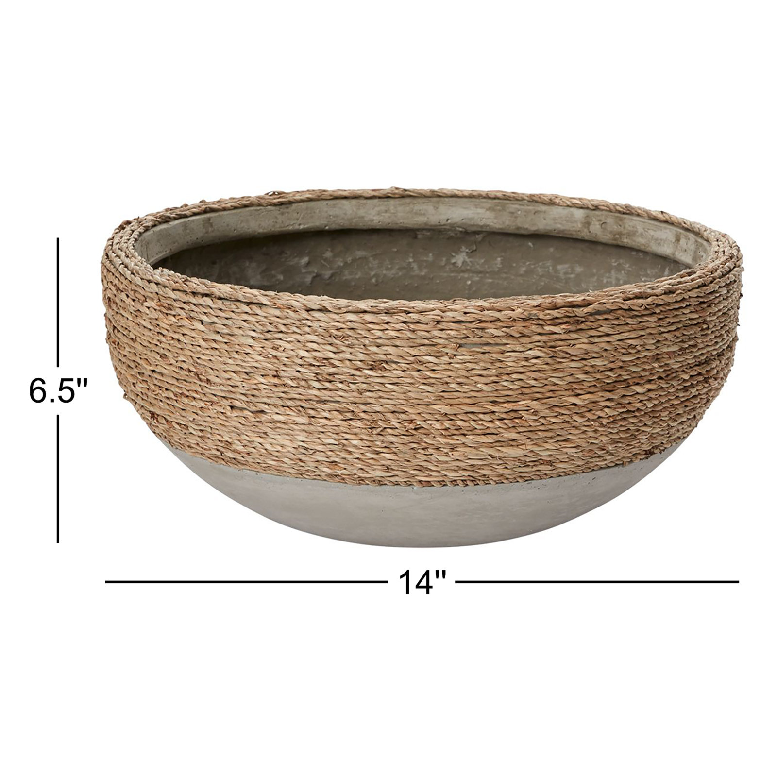 Jerom Handmade Concrete Decorative Bowl, 6.5" H x 14" W x 14" D