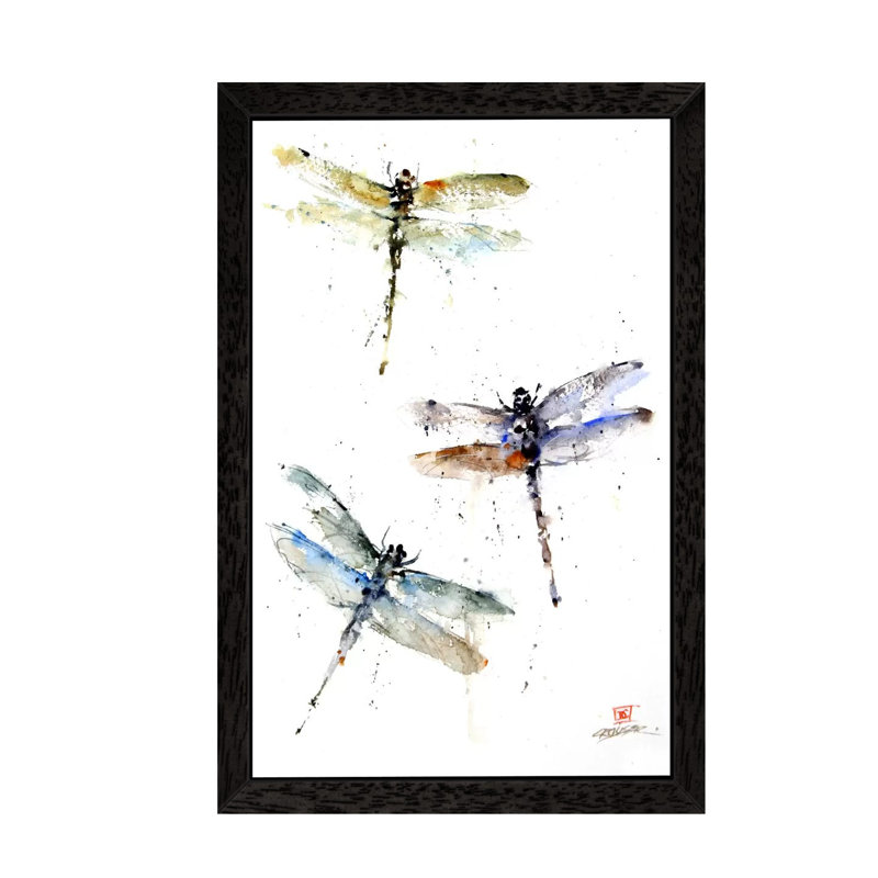 Dragonflies by Dean Crouser - Painting on Canvas, 66.04 cm H x 45.72 cm W, Black Framed