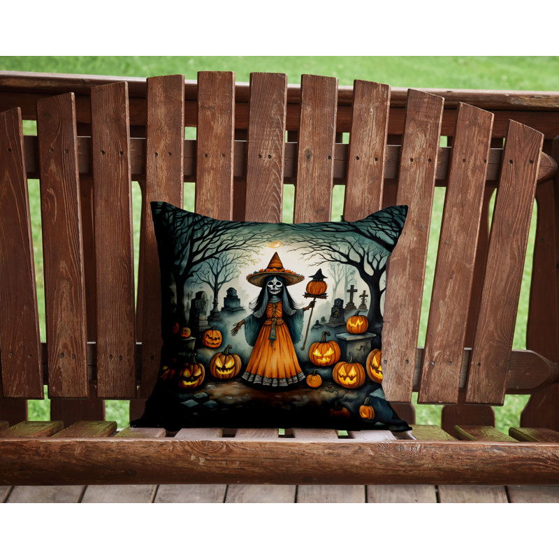 Coussin décoratif intérieur / extérieur en polyester More / Spooky More Spooky Halloween, 14 po x 14 po