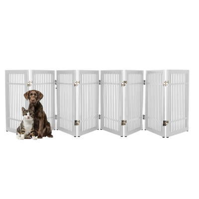 Barrière pour chien autoportante - Clôture intérieure pliable à 8 panneaux - Barrière en bois extra large de 146 x 24 pouces pour escaliers, couloirs ou portes par PETMAKER (Blanc)