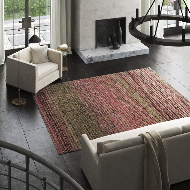 Kushiro Striped Area Rug in Gray/Purple