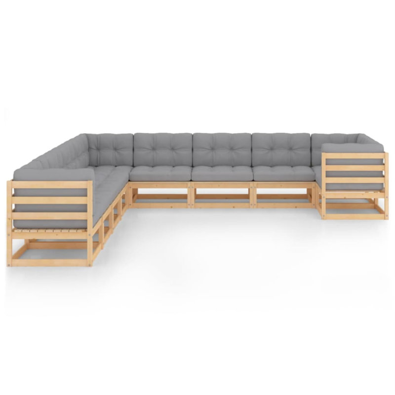 Cogdell 27.6" Wide Pine Square Patio Sectional Set with Cushions, Brown, Gray