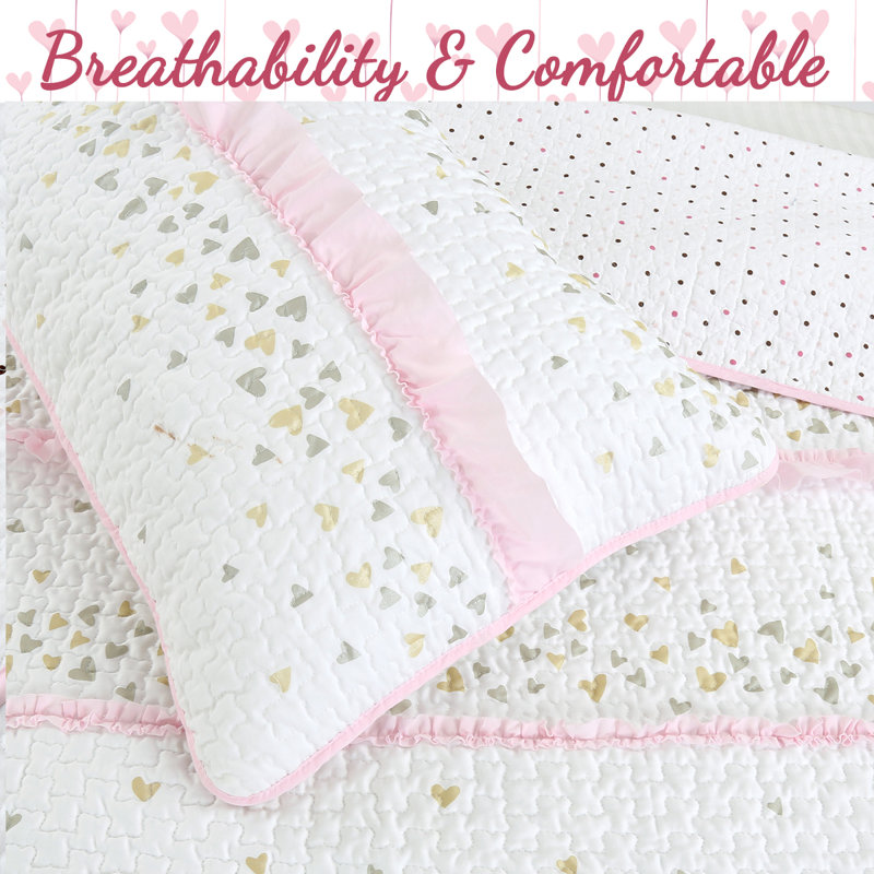Pink and White Reversible Cotton Twin Quilt Set