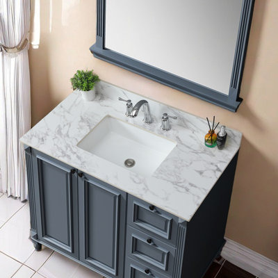 Bathroom Vanity Top 43"X22" - Sintered Stone White Stylish Addition To Your Decor With Rectangular Undermount Ceramic Sink White, And Stain Countertop For Renovation