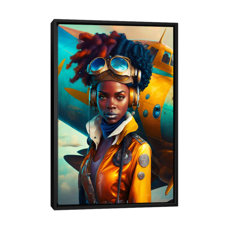 Afrofuturist, femme africaine pilote I, Format, H 40 po x l 26 po