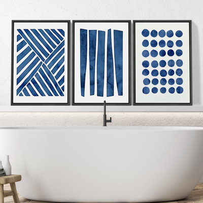 " Blue Geometric Pastel Line Illustrations Modern Bohemian Scenic Ultra " 3 - Pieces
