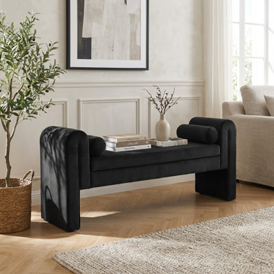 Extra Long Upholstered Storage Bench with Velvet Cushioning