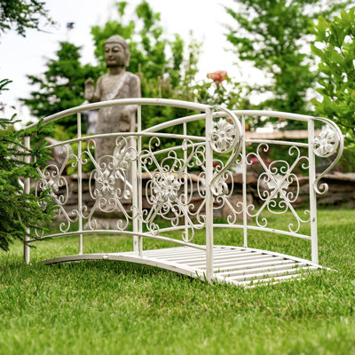 40.5" Long Iron Garden Bridge with Embellished Handlebars in Bronze "Stephania"