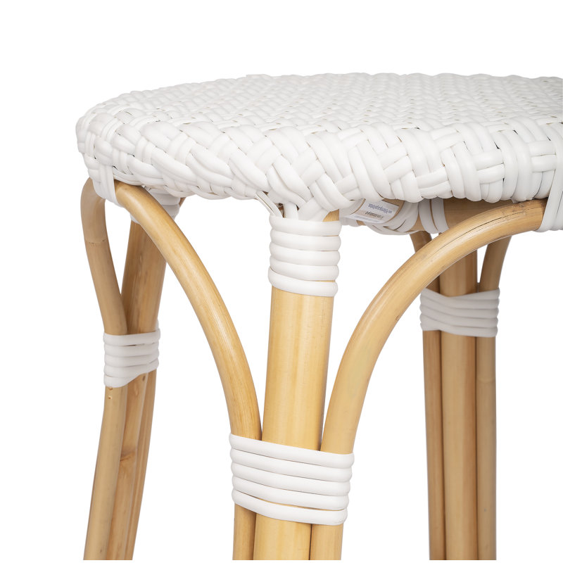 Tobias Rattan Bar Stool & Counter Stool, Glossy White/Natural Rattan Frame, Bar Stool (30" Seat Height)