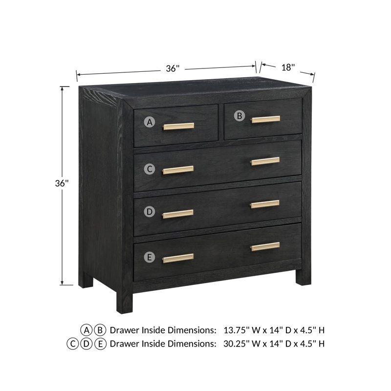 36 " W 5 - Drawer Dresser, Charcoal