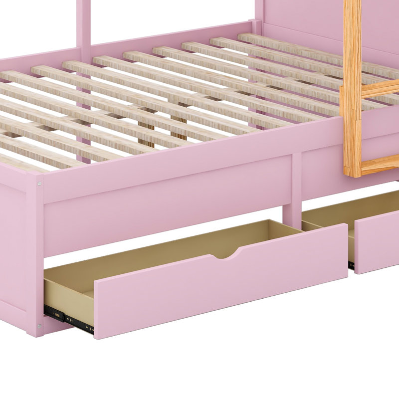 Lit superposé de rangement moderne avec plusieurs tiroirs et petite armoire, Rose Sakura