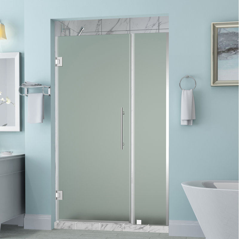 Belmore 37 x 72 Hinged Frameless Shower Door, Chrome, Frosted